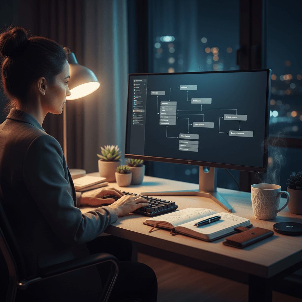 Business owner building automation workflows at home desk